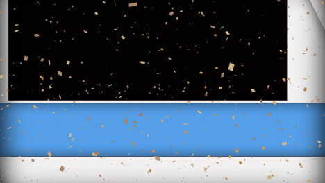 animation of falling confetti and moving panels over black background