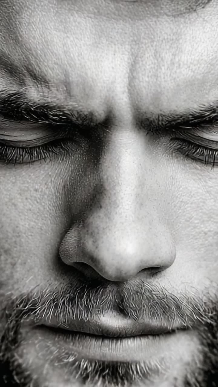Intense Focus: A Close-Up Exploration of a Pensive Man's Facial Expressions and Emotions Captured in a Series of Black and White Frames