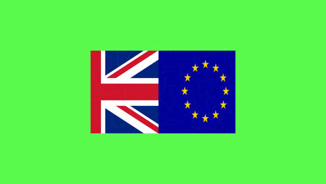 uk and eu flag shattering into pieces on green backgorund