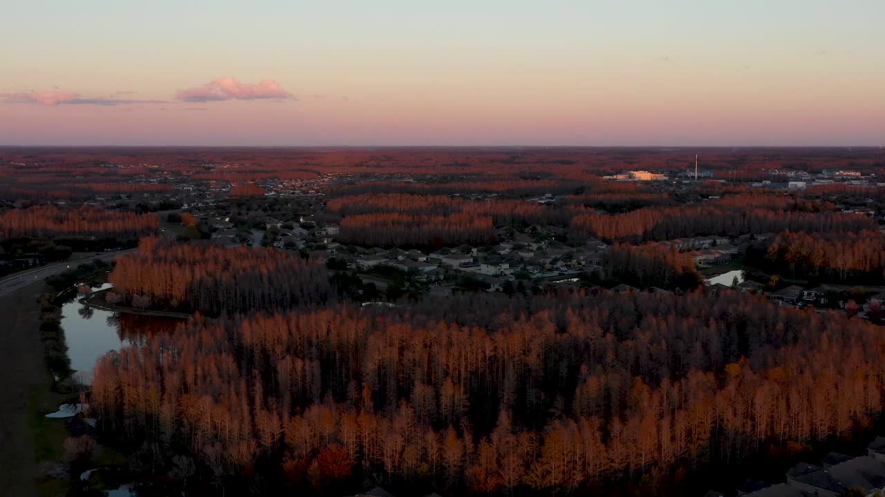 paisaje de land o' lakes florida al atardecer - antena con espacio de copia en el cielo