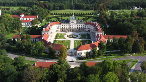 drone footage of palace esterházy kastléy in hungary and courtyard