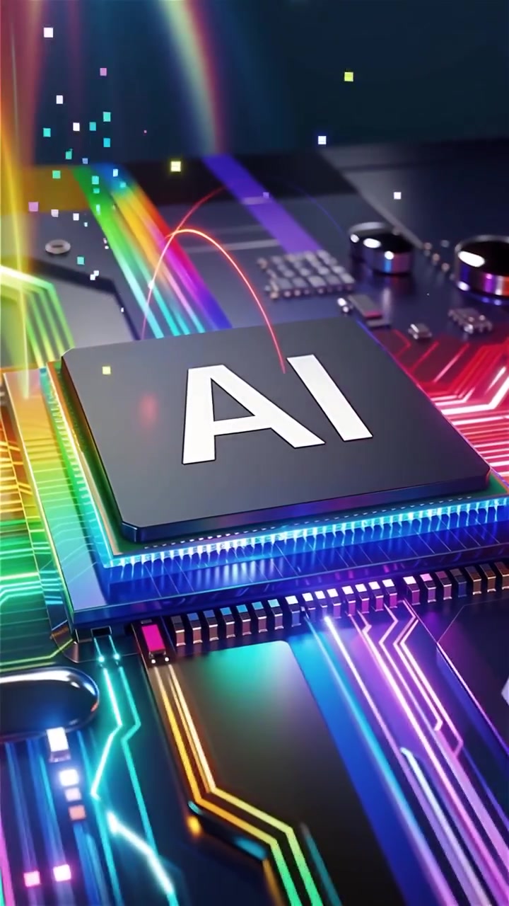 Sfondo tecnologico futuristico con chip AI e scheda madre