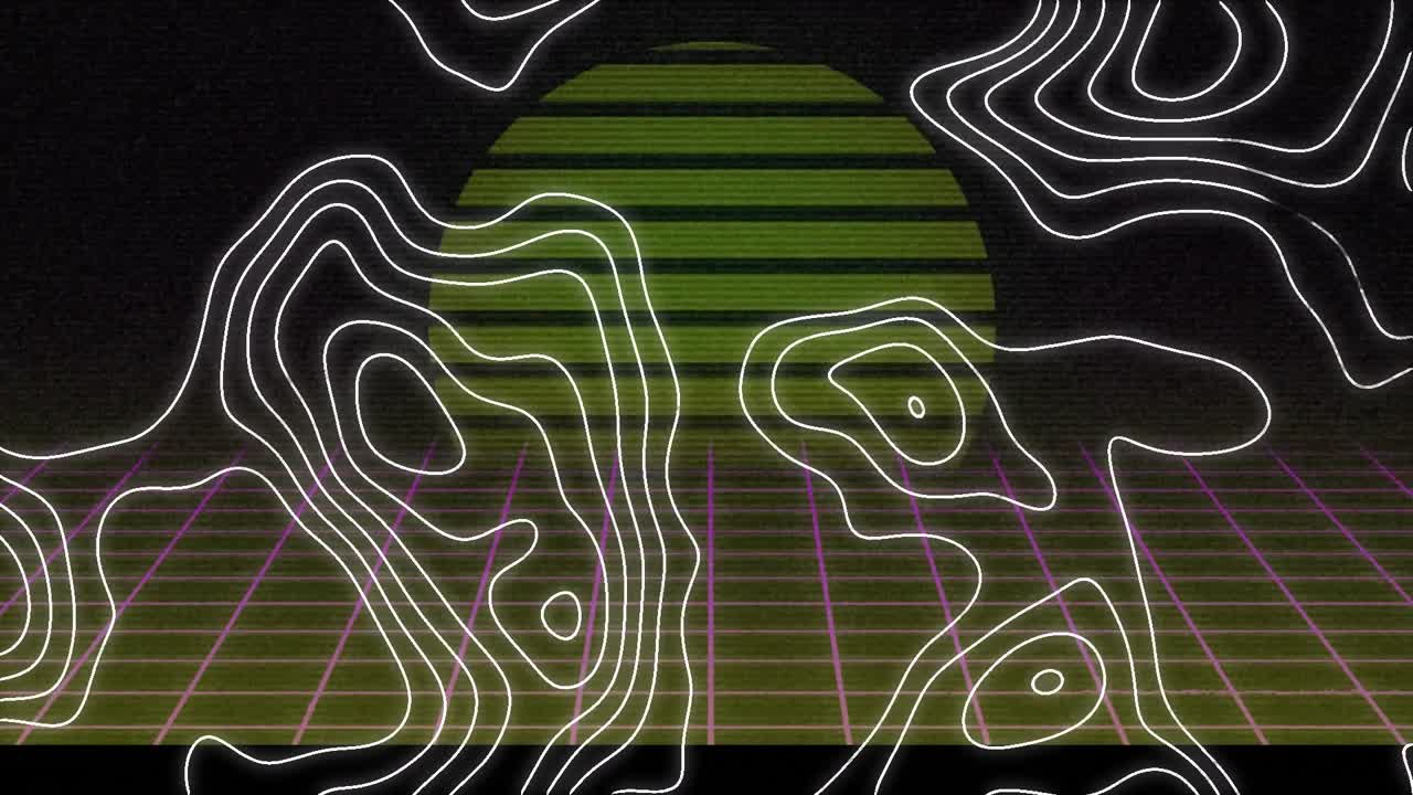 Animation of white lines over digital sun on black background