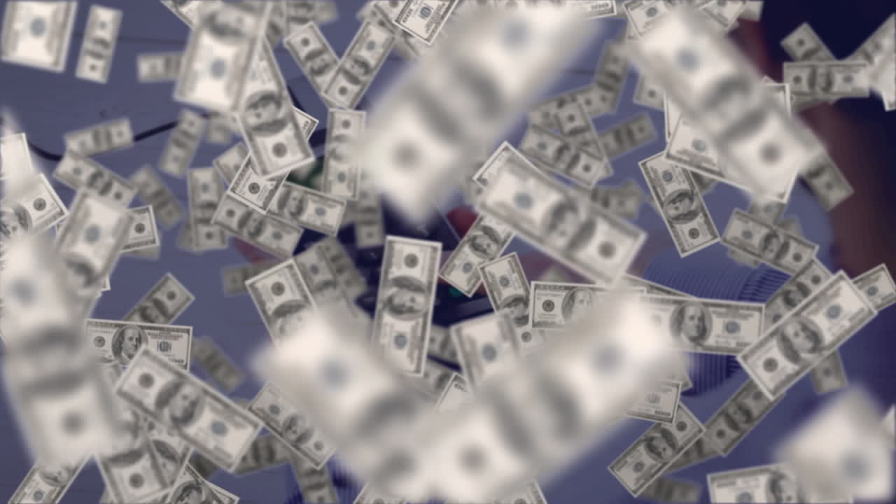 animación de dólares flotantes a través de terminales de pago