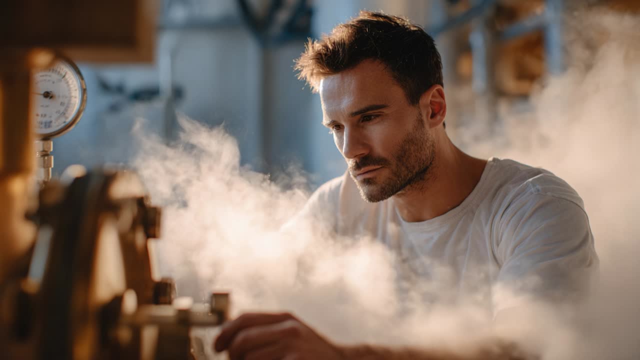 Man working with steam machinery