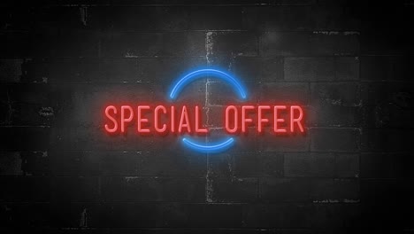 special offer message on flickering neon sign in 4k resolution