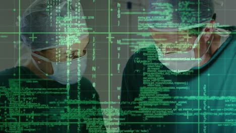 animación del procesamiento de datos sobre diversos cirujanos masculinos y femeninos