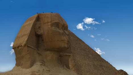 timelapse of the famous sphinx with great pyramids in giza valley, cairo, egypt