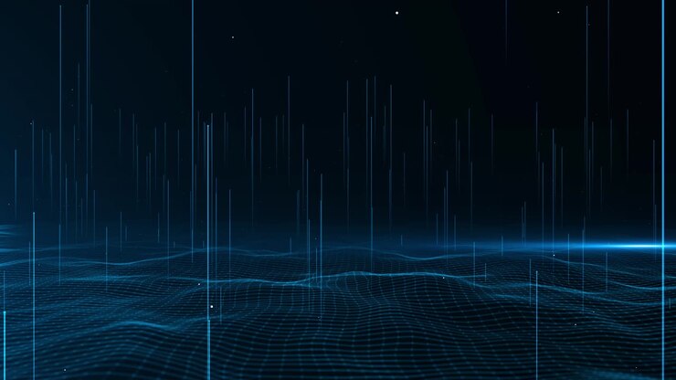 Onde di dati digitali cibernetici, spazio digitale, superficie di rete, sfondo astratto di dati, griglia sicura, IA