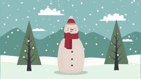 christmas snowman and trees snowscape