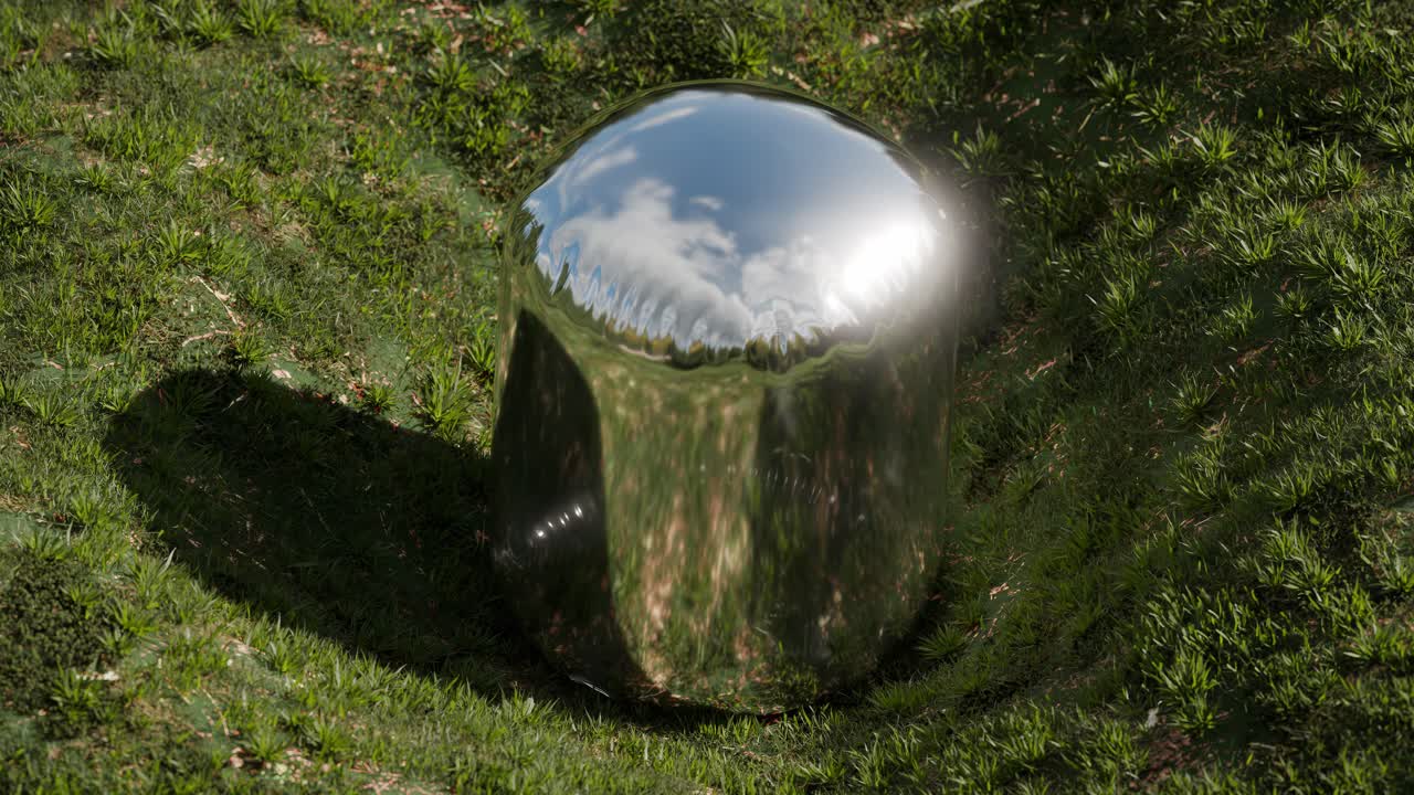 Metallic blob on grass