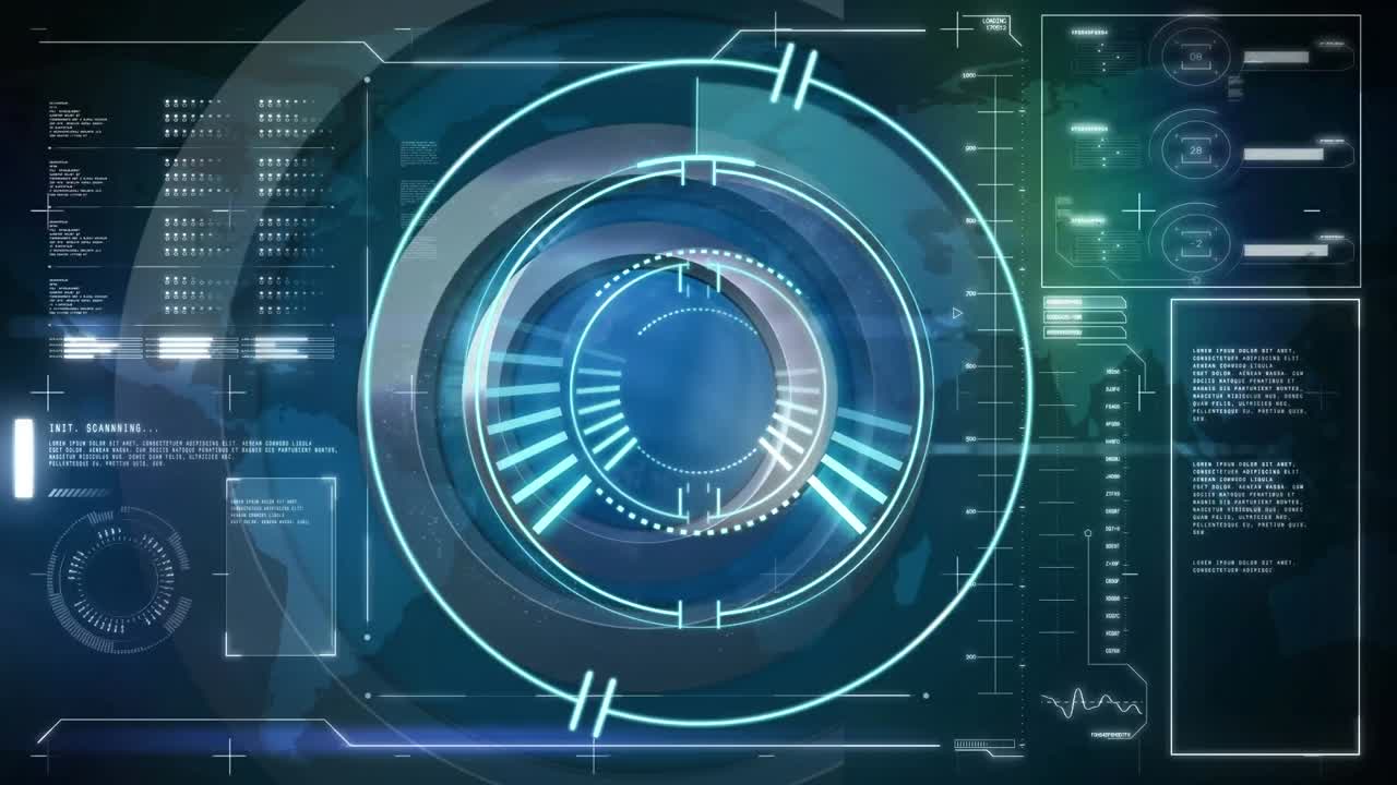 Animation of scan scope over digital interface on dark background