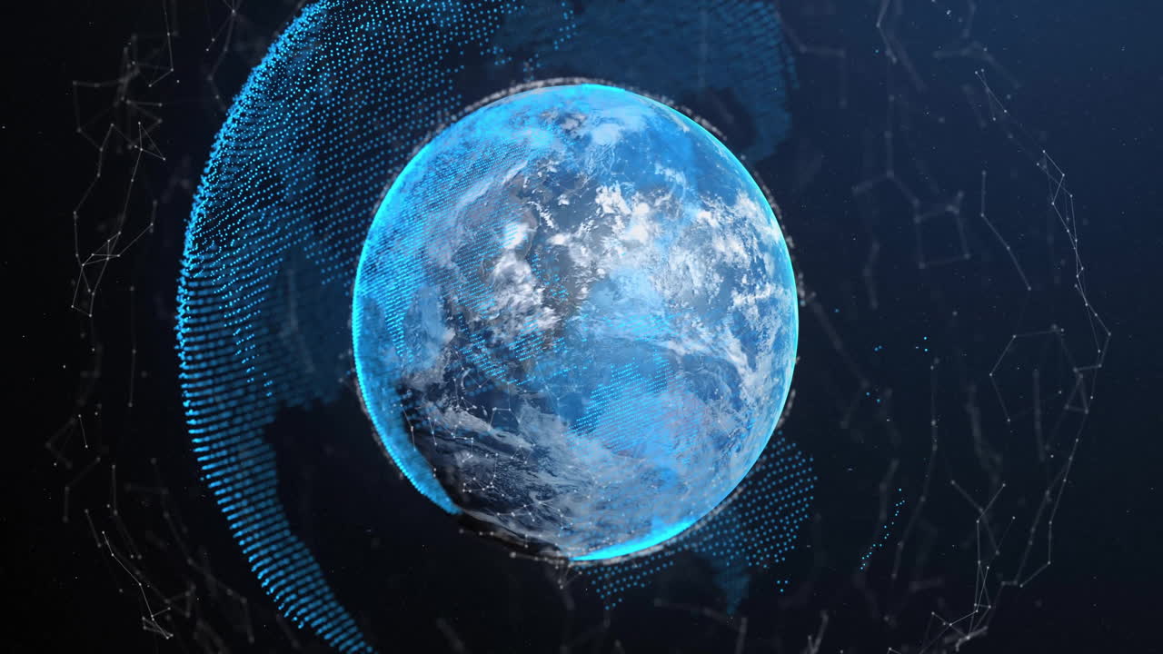 Animation of globe with network of connections on black background