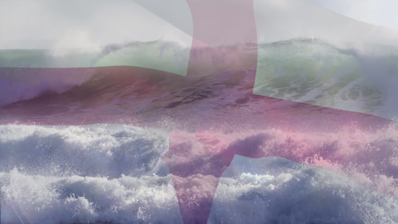 영국의  ⁇ 발이 바다의 파도 위에서 날아다니는 애니메이션