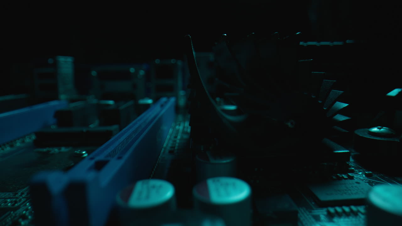 Circuit board managing electricity in industrial lab closeup. Macro capacitors