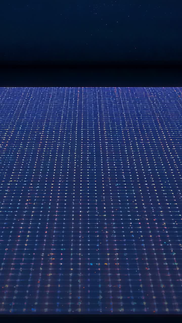 Vertical video: Pulsing on timer, blue LED grid floor showing flicker in stage making horizon glow