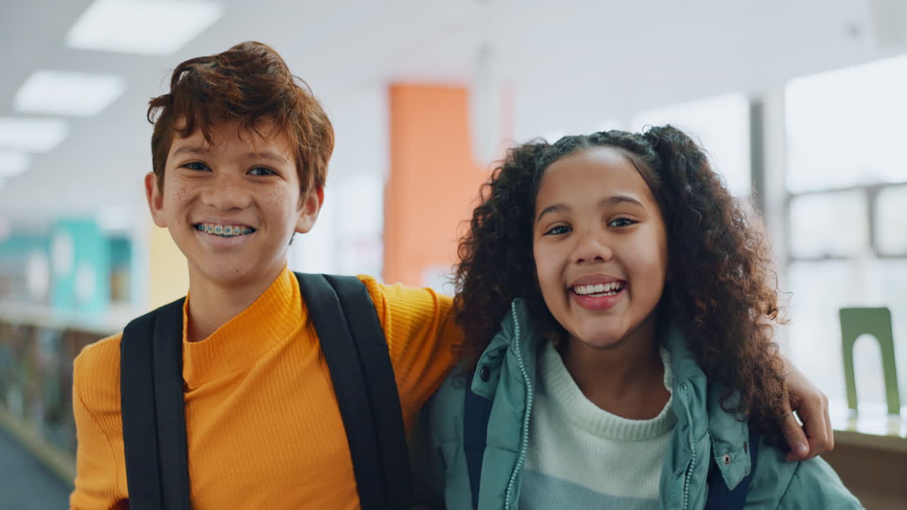 Two smiling students with backpacks