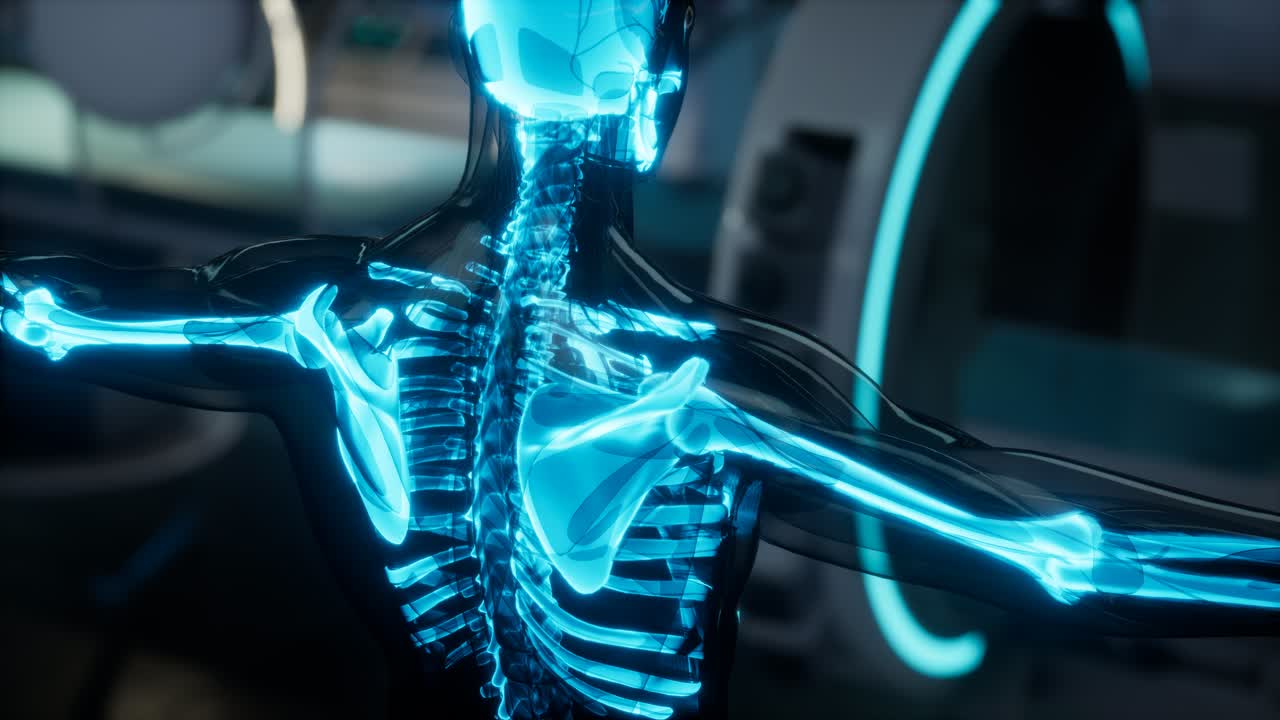 examen de escaneo de huesos de esqueleto humano en el laboratorio