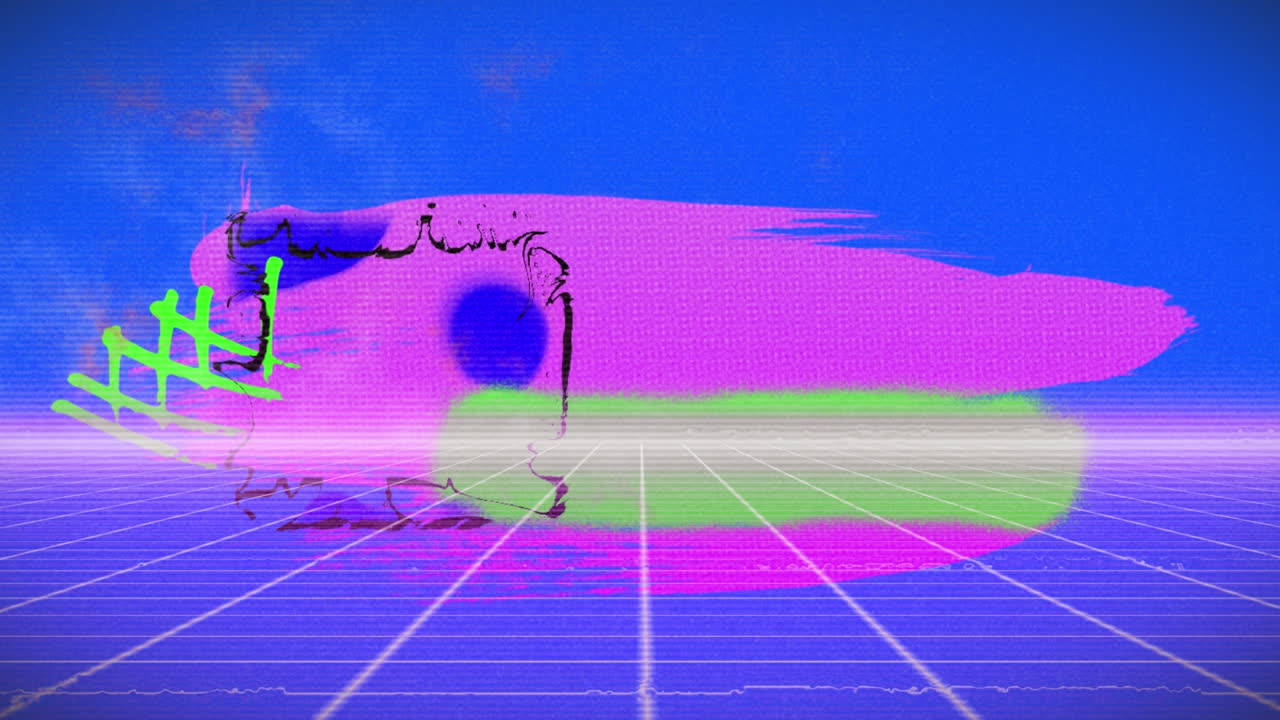 animación de interferencia sobre formas coloridas en fondo azul