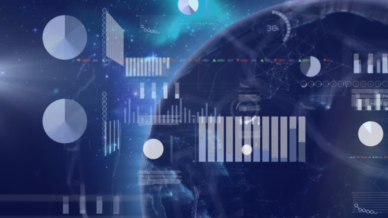Animation of statistics and data processing over globe