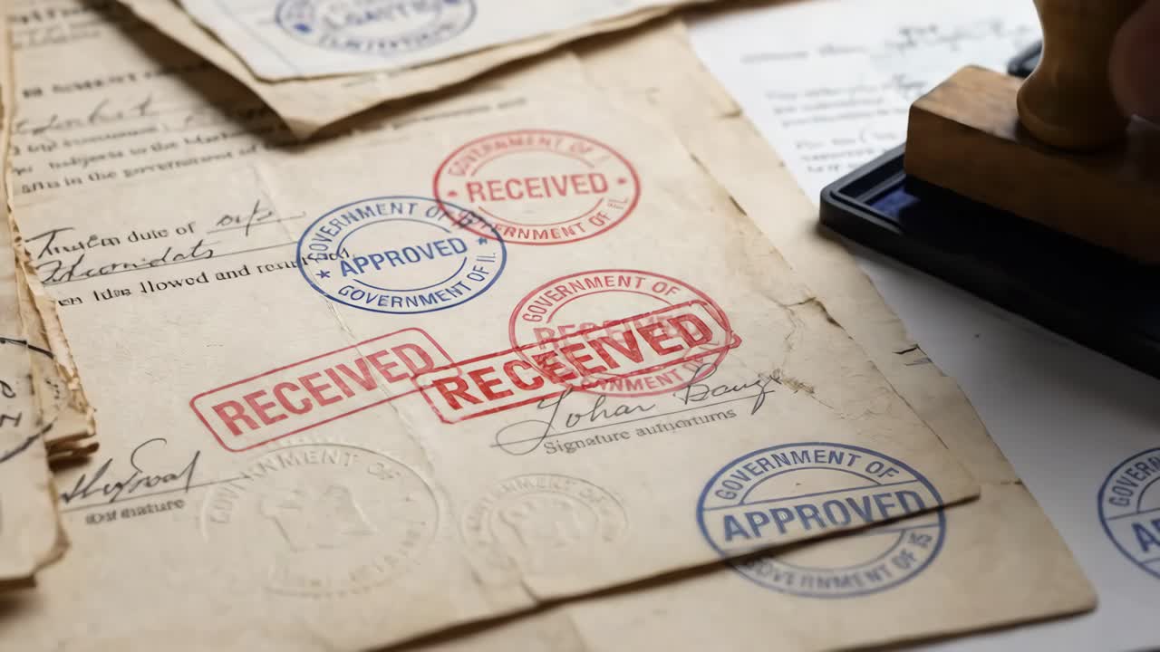 Hand Stamping 'Received' on Old Official Documents