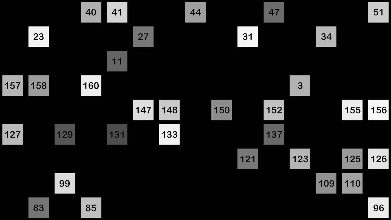 Screen fills with square blocks of variable pattern computing numbers