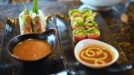 Upscale-Vietnamese-Spring-Rolls-on-serving-plate-in-restaurant