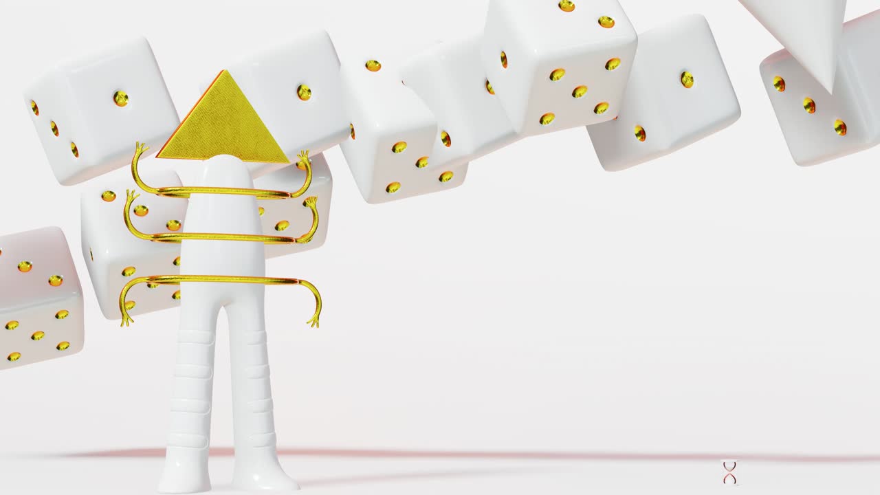 Kreativ minimalistisk 3D-kunst. Animerede stilfulde hipster-objekter i et geometrisk abstrakt rum. Trendy farvekombination, dynamik, loop-bevægelse, 4K-video.