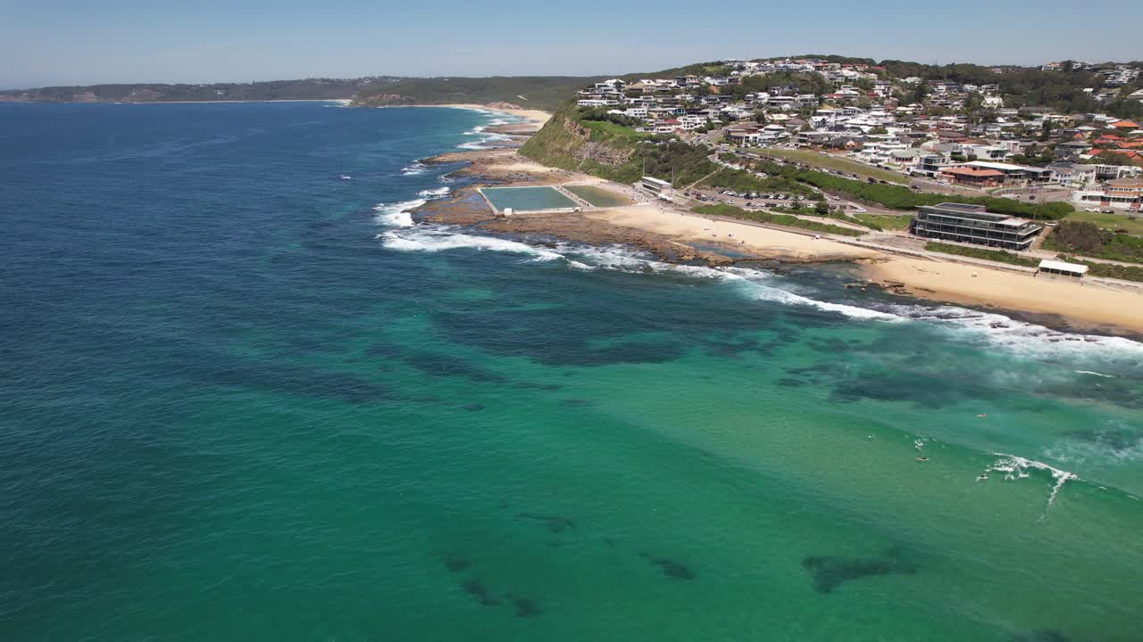 Merewether Beach And Ocean Baths In New South Wales, Australia - Aerial Shot