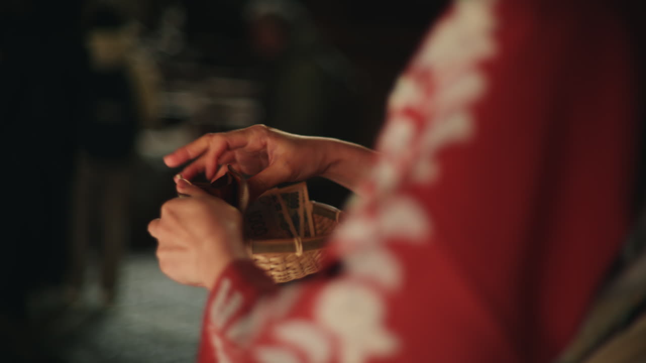 Close up of hands with money and wallet