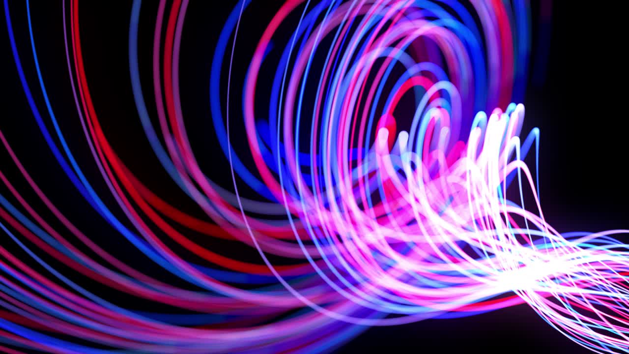 flujo de luz bg en 4k. fondo en bucle abstracto con rastros de luz, flujo de líneas de neón rojo azul en el espacio se mueven para formar formas espirales en bucle. fondo de diseño de movimiento moderno de moda. efecto de luz,