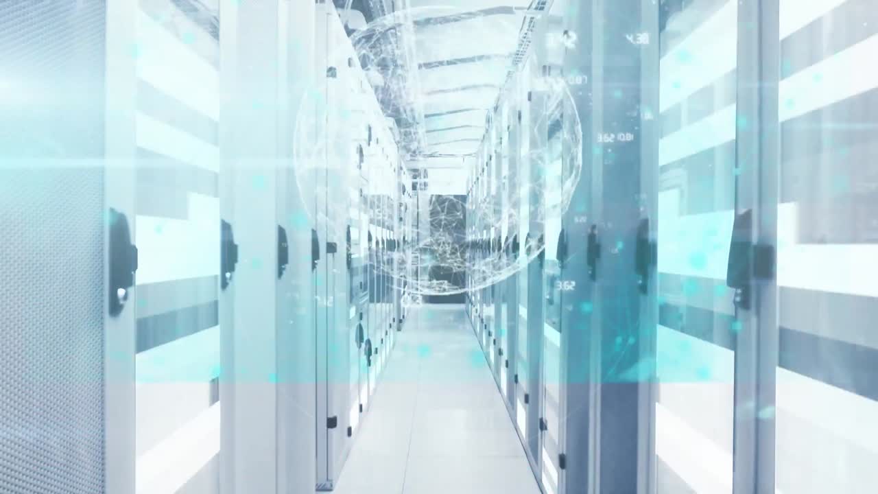 컴퓨터 서버를 통해 범위 스캐닝과 데이터 처리의 애니메이션