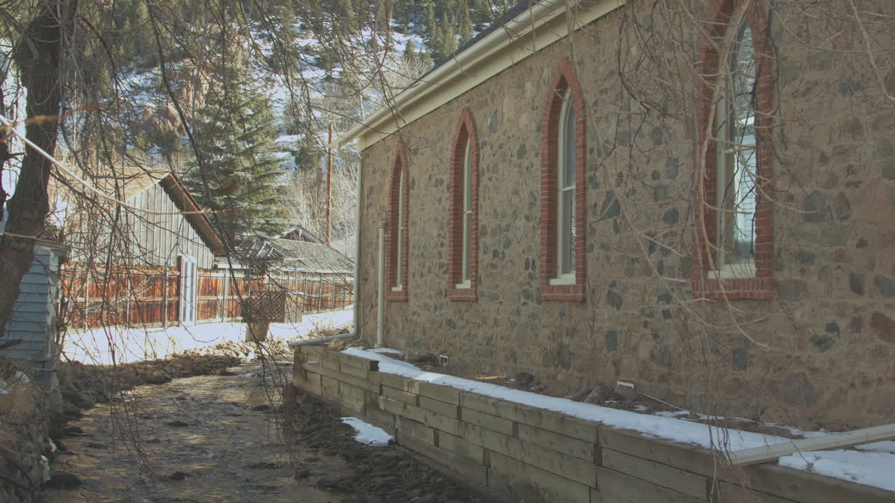 Close up footage of Colorado river in CO with drone flowing near house. closeup view of a flowing river.