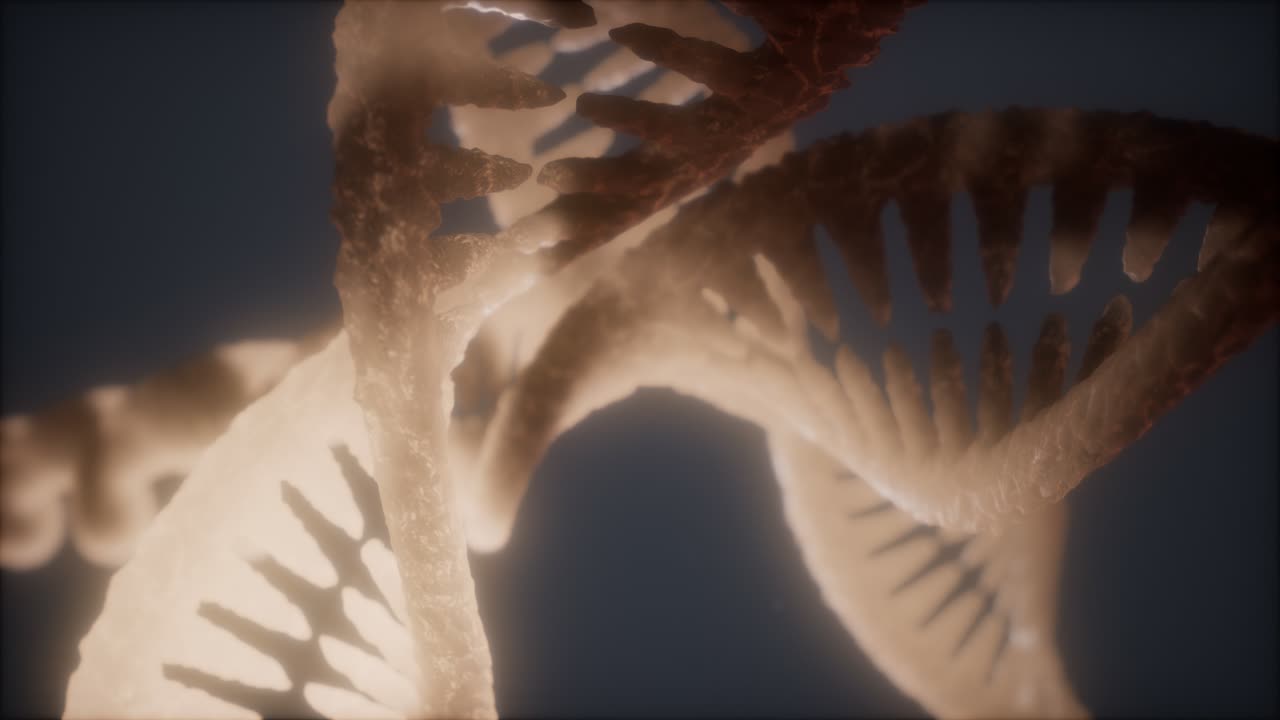 dna 가닥의 이중 루프 나선형 구조 클로즈업 애니메이션