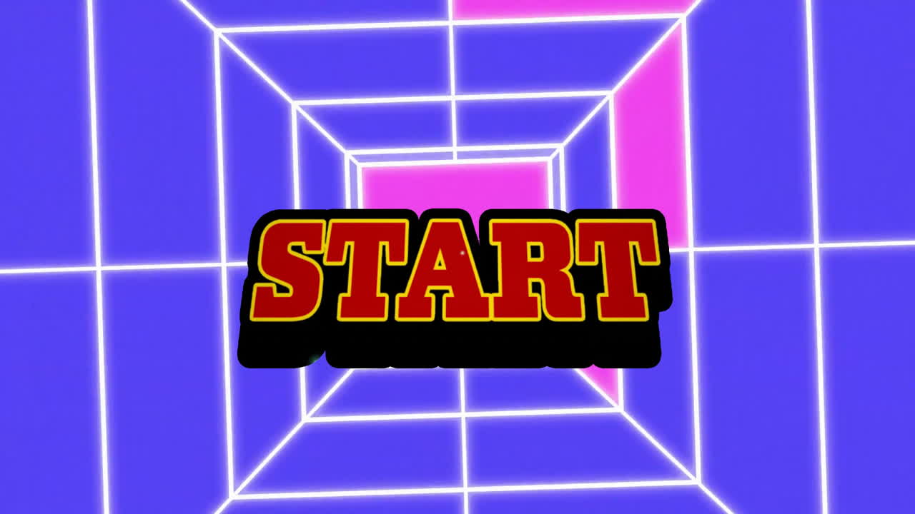 네온 패턴 배경 위의 시작 텍스트의 애니메이션