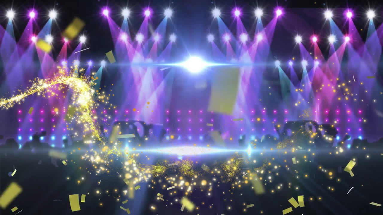 검은 바탕에 반이는 빛의 반점 위에 떨어지는 별의 애니메이션