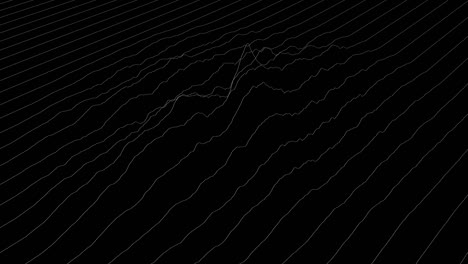 white lines forming distorted field visualization on black background. abstract cg animation, isometric view. 3d rendering.