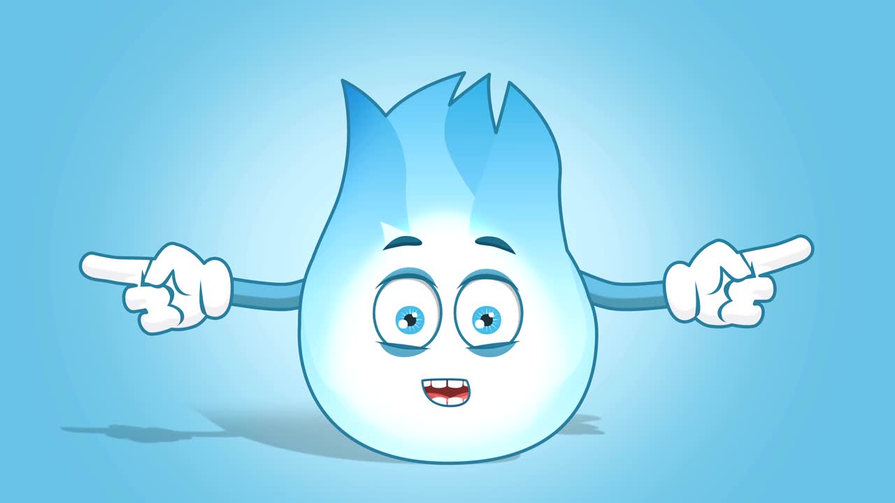 dibujos animados llama de gas feliz doble puntero lateral hablar con cara animación alfa mate