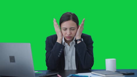 Stressed-and-tensed-Indian-business-woman-Green-screen