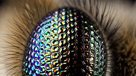 close-up of an iridescent insect compound eye