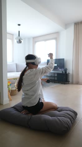 woman playing vr game in living room