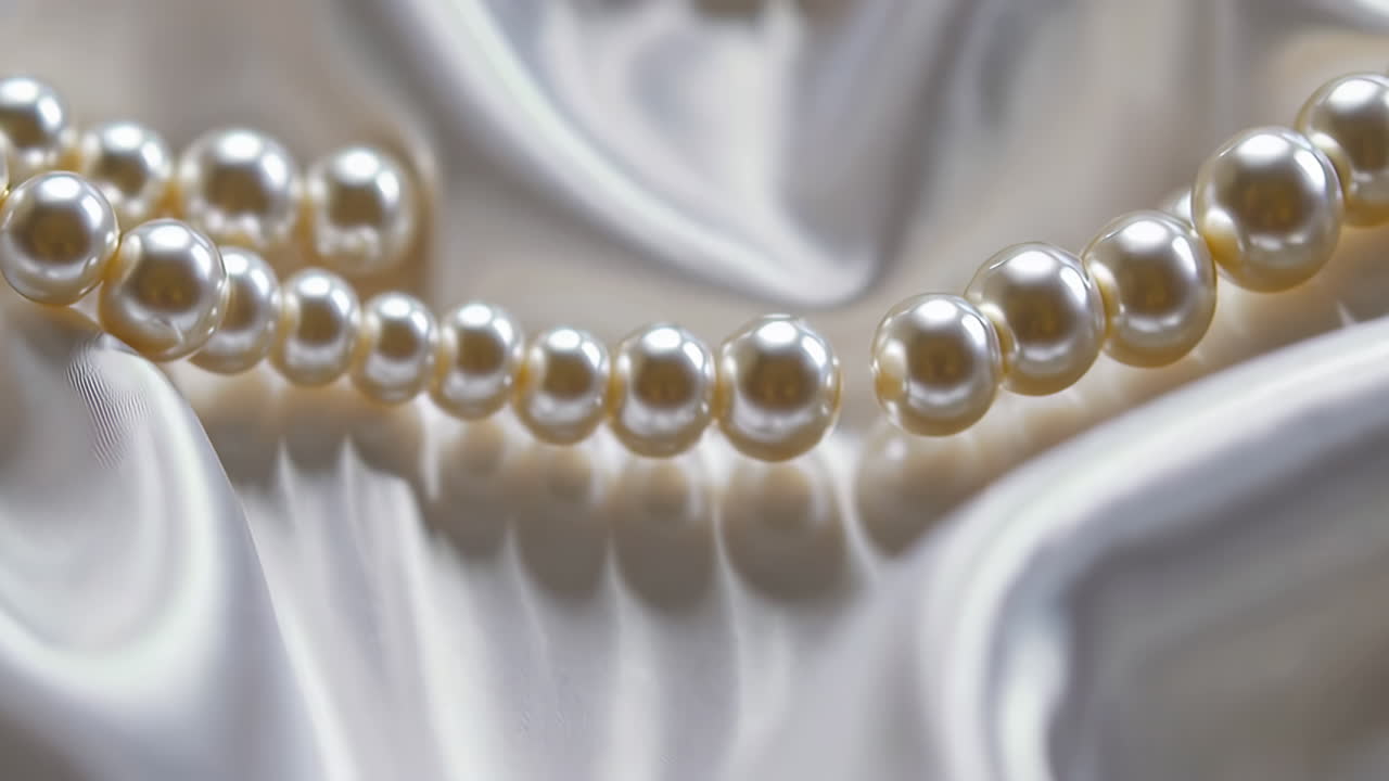 Elegant Pearl Necklace on Silk Fabric
