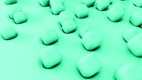 abstract 3d shapes mint cubes flying on soft surface. 4k render animatioon. looping footage.