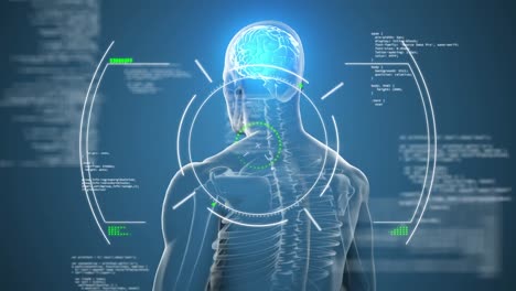 animación del escaneo del alcance sobre el procesamiento de datos y el modelo giratorio del cuerpo humano