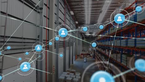 animation of network of connections over warehouse