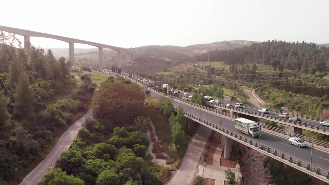 Traffic on bridge aerial view