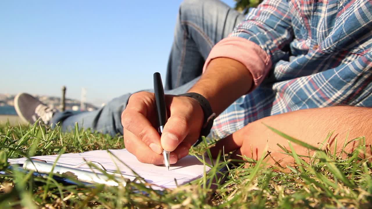 diario, cuadernos, hierba, escritura.