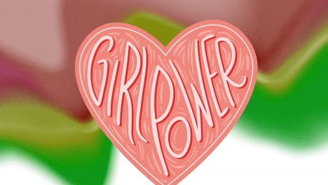 animation of girl power in pink heart over colorful background