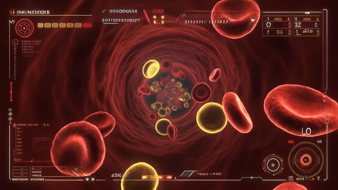 Animated Blood Cells Flowing Through a Blood Vessel with Digital Interface