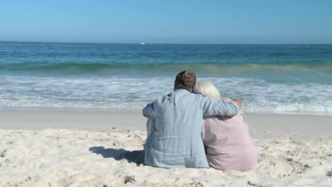 elderly couple looking at the ocean